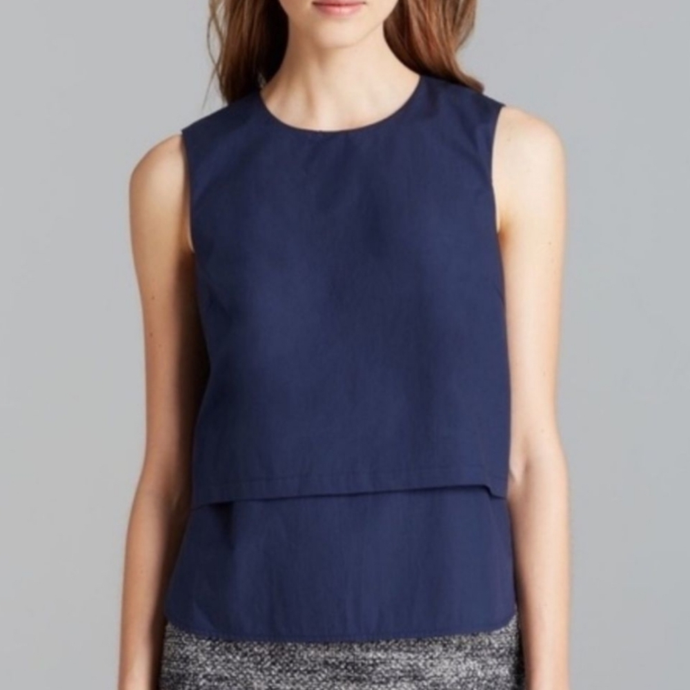 Theory Hodal 100% Cotton Layered Tank Top in Navy Blue Sz S